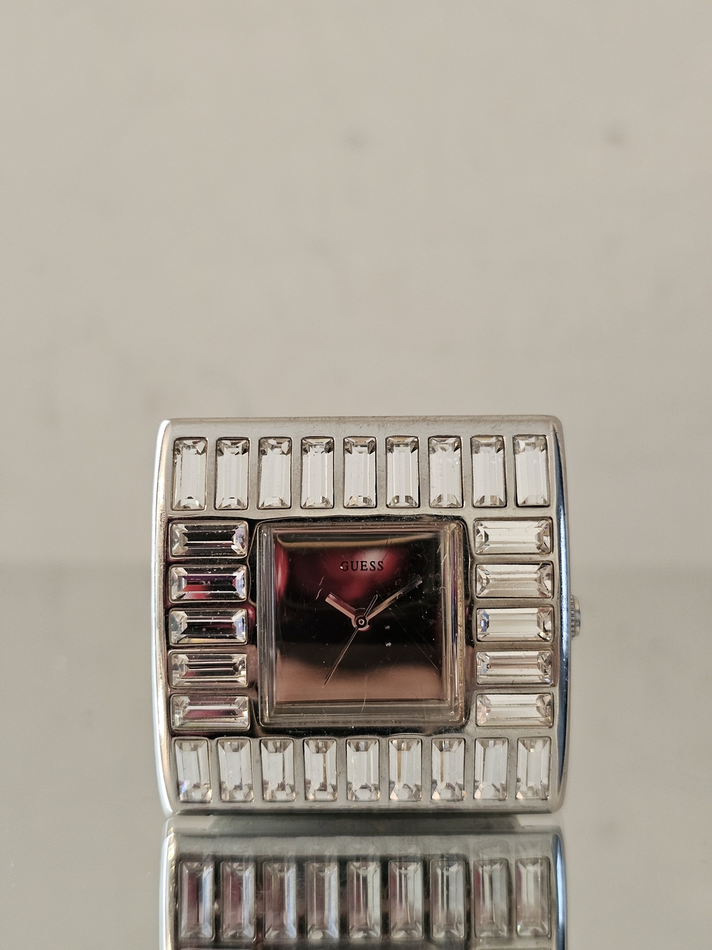 GUESS Crystal-Accented Square Watch - Silver